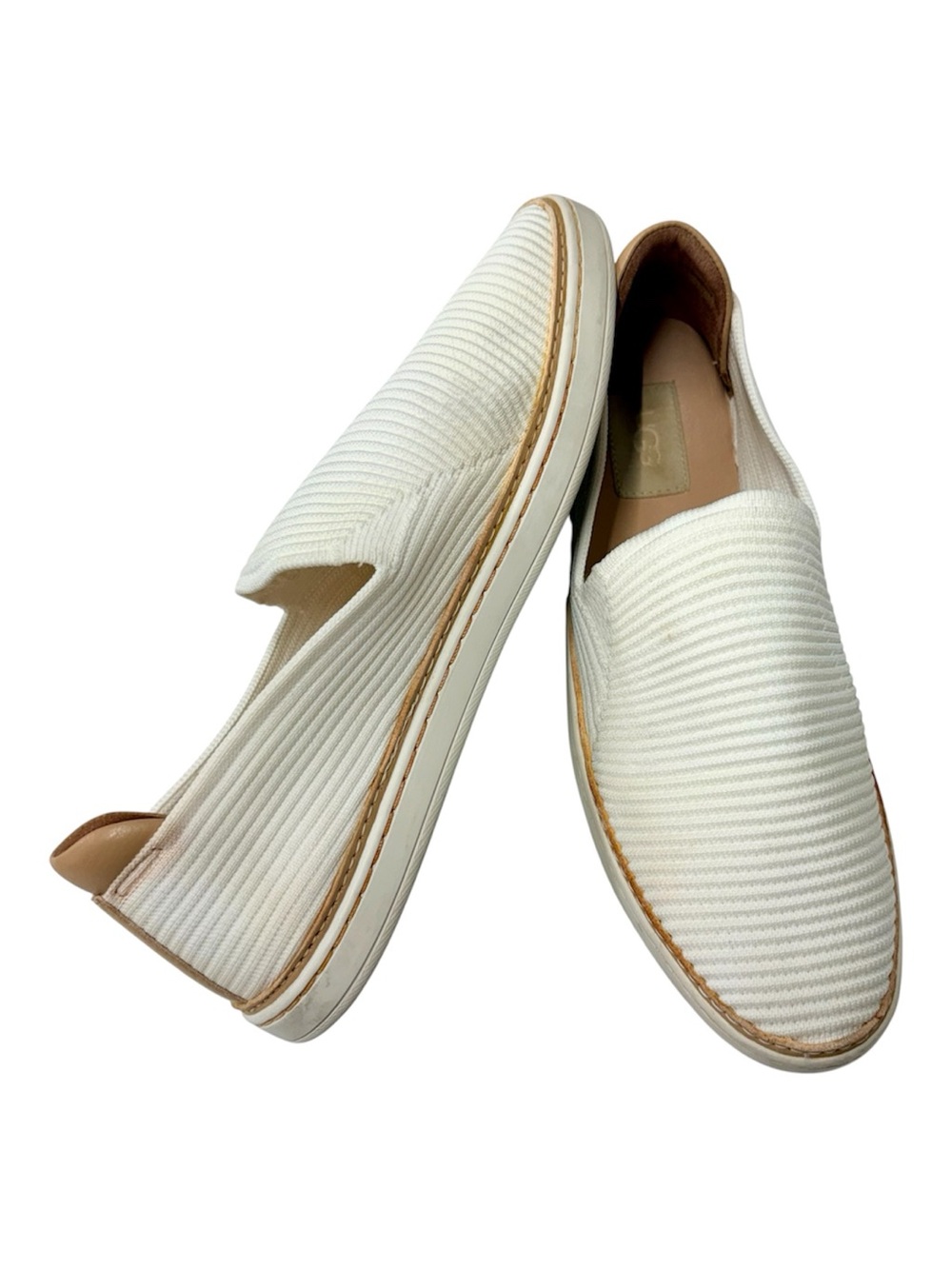 UGG Sammy Slip On Sneakers Ribbed Knit Women’s 9.5 White & Tan 1112259